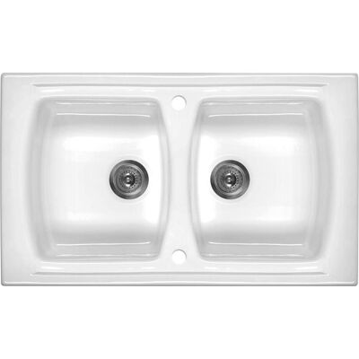 Spülbecken, Keramikspüle mit 2 Becken (64 cm, 50 cm) Spülbecken, Keramikspüle mit 2 Becken (64 cm, 50 cm)