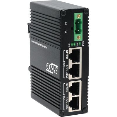 EXSYS Industrial PoE++ 10 Gigabit Injektor 90W (802.3af (PoE), 802.3at (PoE+), 802.3bt (PoE++), 90 W), PoE Injector EXSYS Industrial PoE++ 10 Gigabit Injektor 90W (802.3af (PoE), 802.3at (PoE+), 802.3bt (PoE++), 90 W), PoE Injector