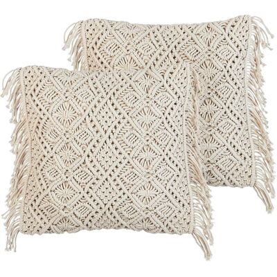 Beliani Kissen-Set - 45x45cm - Beige - Baumwolle - Makramé - Boho Retro Beliani Kissen-Set - 45x45cm - Beige - Baumwolle - Makramé - Boho Retro