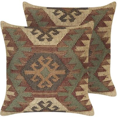 Beliani Set aus 2 Jute Kissen Geometrisches Muster - Kissen Beliani Set aus 2 Jute Kissen Geometrisches Muster - Kissen