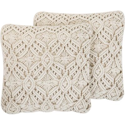 Beliani Beiger Baumwoll-Macramé Dekokissen - 45x45cm - Dekor Zubehör Beliani Beiger Baumwoll-Macramé Dekokissen - 45x45cm - Dekor Zubehör