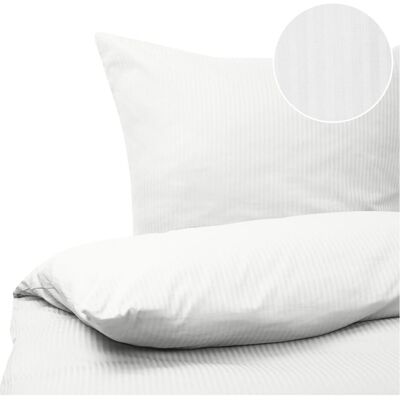 Beliani Bettbezug-Set Weiß Gestreift Baumwollsatin 155 x 220 cm Beliani Bettbezug-Set Weiß Gestreift Baumwollsatin 155 x 220 cm
