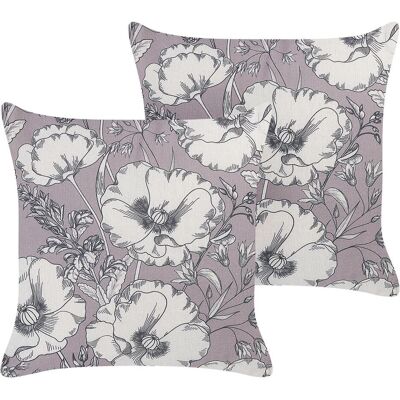 Beliani Set aus 2 Dekokissen - Blumenmuster - Grau & Elfenbein - 45x45 cm Beliani Set aus 2 Dekokissen - Blumenmuster - Grau & Elfenbein - 45x45 cm