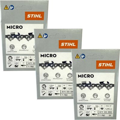 Stihl, Zubehör Gartenmaschinen, 3x 1/4" Picco Micro 3 (PM3) Sägekette 30 cm 1/4" P 1,1 mm 64 TG 3 Stück ( 3x 36700000064 ) (Kettensäge, Sägekette) Stihl, Zubehör Gartenmaschinen, 3x 1/4" Picco Micro 3 (PM3) Sägekette 30 cm 1/4" P 1,1 mm 64 TG 3 Stück ( 3x 36700000064 ) (Kettensäge, Sägekette)