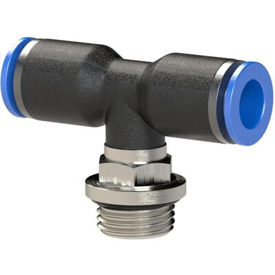 Riegler, Schlauchanschluss + Schlauchverbinder, 109477-131.014-6 T-Steckverschraubung »Blaue Serie«, drehbar, G 1/4 aussen Ø 6 mm, 1Stk Riegler, Schlauchanschluss + Schlauchverbinder, 109477-131.014-6 T-Steckverschraubung »Blaue Serie«, drehbar, G 1/4 aussen Ø 6 mm, 1Stk