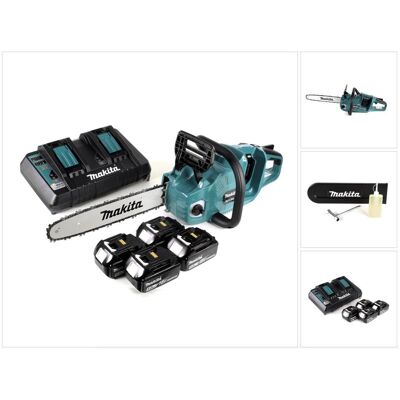 Makita, Kettensäge, DUC 355 PT4 Akku Kettensäge 36V ( 2x18V ) Brushless 35 cm + 4x 5,0 Ah Akku + Doppelladegerät (Akku Kettensäge) Makita, Kettensäge, DUC 355 PT4 Akku Kettensäge 36V ( 2x18V ) Brushless 35 cm + 4x 5,0 Ah Akku + Doppelladegerät (Akku Kettensäge)