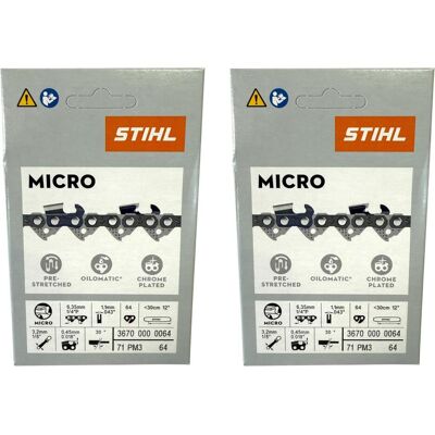 Stihl, Zubehör Gartenmaschinen, 2x 1/4" Picco Micro 3 (PM3) Sägekette 30 cm 1/4" P 1,1 mm 64 TG 2 Stück ( 2x 36700000064 ) (Kettensäge, Sägekette) Stihl, Zubehör Gartenmaschinen, 2x 1/4" Picco Micro 3 (PM3) Sägekette 30 cm 1/4" P 1,1 mm 64 TG 2 Stück ( 2x 36700000064 ) (Kettensäge, Sägekette)