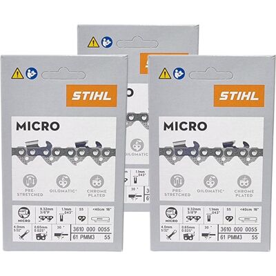 Stihl, Zubehör Gartenmaschinen, 3x 3/8" Picco Micro Mini 3 (PMM3) Sägekette 40 cm 3/8" P 1,3 mm 55 TG 3 Stück ( 3x (Kettensäge, Sägekette) Stihl, Zubehör Gartenmaschinen, 3x 3/8" Picco Micro Mini 3 (PMM3) Sägekette 40 cm 3/8" P 1,3 mm 55 TG 3 Stück ( 3x (Kettensäge, Sägekette)