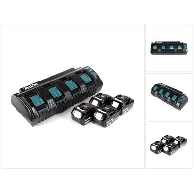 Makita, Werkzeugakku + Ladegerät, Power Source Kit 18V mit DC 18 SF 4-fach Ladegerät + 4x BL1850 Akku 5,0Ah Makita, Werkzeugakku + Ladegerät, Power Source Kit 18V mit DC 18 SF 4-fach Ladegerät + 4x BL1850 Akku 5,0Ah