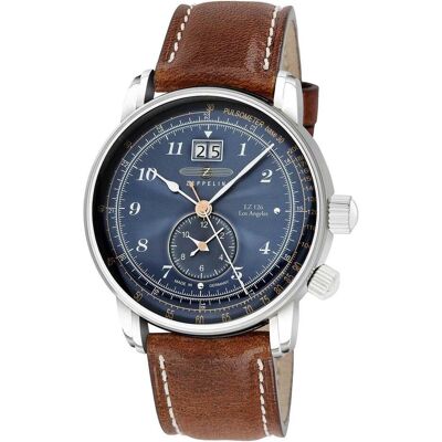 Zeppelin, Armbanduhr, Los Angeles, Silber, Braun, Blau, (Analoguhr, Chronograph, 42 mm) Zeppelin, Armbanduhr, Los Angeles, Silber, Braun, Blau, (Analoguhr, Chronograph, 42 mm)