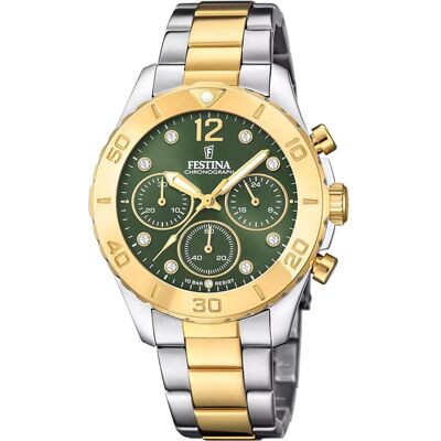 Festina, Armbanduhr, F20604/2 Boyfriend Collection, Silber, Gold, Grün, (Analoguhr, Chronograph, 39 mm) Festina, Armbanduhr, F20604/2 Boyfriend Collection, Silber, Gold, Grün, (Analoguhr, Chronograph, 39 mm)
