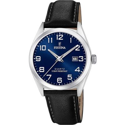Festina, Armbanduhr, Klassik, Schwarz, Blau, Silber, (Analoguhr, 40 mm) Festina, Armbanduhr, Klassik, Schwarz, Blau, Silber, (Analoguhr, 40 mm)