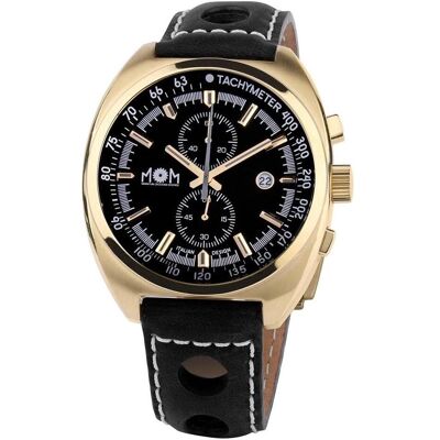 M.O.M., Armbanduhr, Heren Chronograph Quarz mit Lederarmband, Schwarz, (Analoguhr, Chronograph) M.O.M., Armbanduhr, Heren Chronograph Quarz mit Lederarmband, Schwarz, (Analoguhr, Chronograph)
