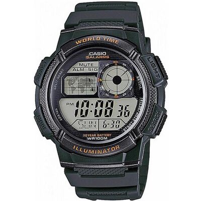 Casio Armbanduhr, Mod. WORLD TIME ILLUMINATOR - 5 Alarms, 10 Year battery, Schwarz, Grün, (44 mm) Casio Armbanduhr, Mod. WORLD TIME ILLUMINATOR - 5 Alarms, 10 Year battery, Schwarz, Grün, (44 mm)
