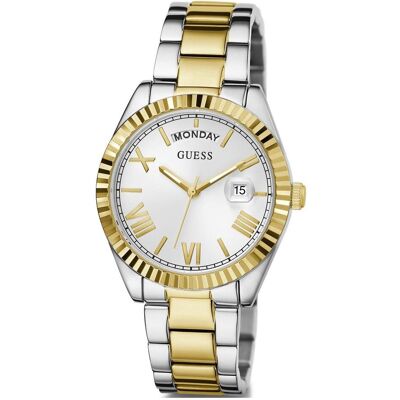 Guess Armbanduhr, P SLV CS W/ P GLD TOP PART / SUN WHT DAY/DATE DL / P SLV & GLD BRCT Armbanduhr, Gold, Silber, (Analoguhr, 36 mm) Guess Armbanduhr, P SLV CS W/ P GLD TOP PART / SUN WHT DAY/DATE DL / P SLV & GLD BRCT Armbanduhr, Gold, Silber, (Analoguhr, 36 mm)