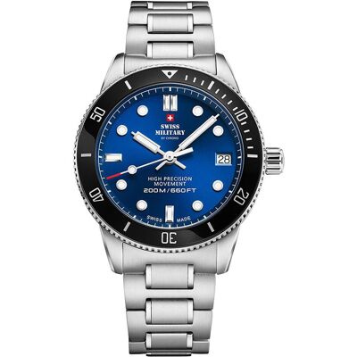 Swiss Military, Armbanduhr, Quartz, Silber, (Taucheruhr, 37 mm) Swiss Military, Armbanduhr, Quartz, Silber, (Taucheruhr, 37 mm)
