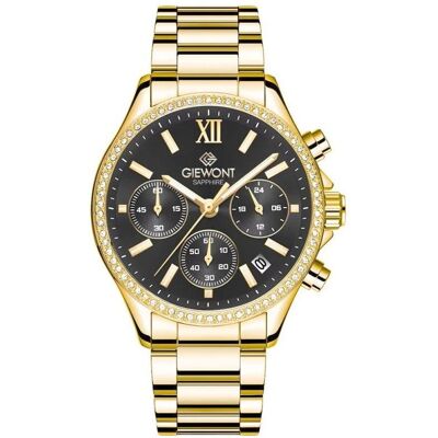 Giewont, Armbanduhr, Zegarek Zegarek Damski Sapphire Złoto Czarny GW3670-B3, Gold, Schwarz, (Analoguhr, Chronograph, 37 mm) Giewont, Armbanduhr, Zegarek Zegarek Damski Sapphire Złoto Czarny GW3670-B3, Gold, Schwarz, (Analoguhr, Chronograph, 37 mm)