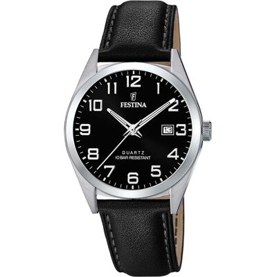 Festina, Armbanduhr, Klassik, Schwarz, Silber, (Analoguhr, 40 mm) Festina, Armbanduhr, Klassik, Schwarz, Silber, (Analoguhr, 40 mm)