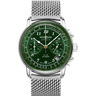 Zeppelin, Armbanduhr, Uhr LZ126 Los Angeles 7614M4 Quarz, Grün, Silber, (Chronograph, 42 mm) Zeppelin, Armbanduhr, Uhr LZ126 Los Angeles 7614M4 Quarz, Grün, Silber, (Chronograph, 42 mm)