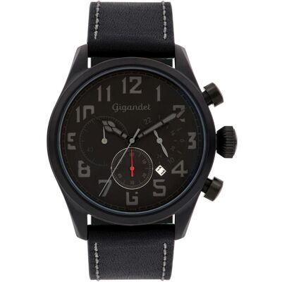 Gigandet, Armbanduhr, Analoge Chronographenuhr mit Lederarmband und 100 Meter Wasserdicht, Schwarz, (Chronograph) Gigandet, Armbanduhr, Analoge Chronographenuhr mit Lederarmband und 100 Meter Wasserdicht, Schwarz, (Chronograph)