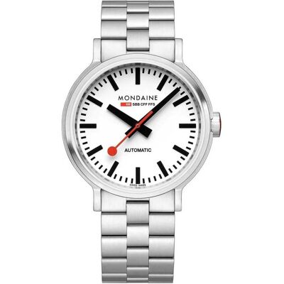 Mondaine, Armbanduhr, The Original, Weiss, Silber, (Chronograph, 41 mm) Mondaine, Armbanduhr, The Original, Weiss, Silber, (Chronograph, 41 mm)