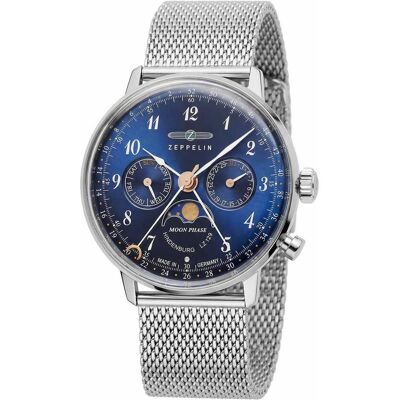 Zeppelin, Armbanduhr, LZ129 Hindenburg, Silber, (Analoguhr, Mondphasenuhr, 36 mm) Zeppelin, Armbanduhr, LZ129 Hindenburg, Silber, (Analoguhr, Mondphasenuhr, 36 mm)