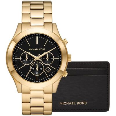 Michael Kors, Armbanduhr, Herrenuhr + Kartenetui MK1076SET + Box, Schwarz, (Analoguhr, Chronograph, 44 mm) Michael Kors, Armbanduhr, Herrenuhr + Kartenetui MK1076SET + Box, Schwarz, (Analoguhr, Chronograph, 44 mm)