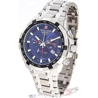 Swiss Alpine Military, Armbanduhr, 70439135, Silber, Blau, (Chronograph, 46 mm) Swiss Alpine Military, Armbanduhr, 70439135, Silber, Blau, (Chronograph, 46 mm)
