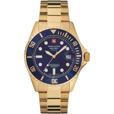 Swiss Alpine Military, Armbanduhr, 7053.1115 Taucheruhr 42mm 10ATM, Gold, Blau, (Analoguhr, Swiss Made, 42 mm) Swiss Alpine Military, Armbanduhr, 7053.1115 Taucheruhr 42mm 10ATM, Gold, Blau, (Analoguhr, Swiss Made, 42 mm)