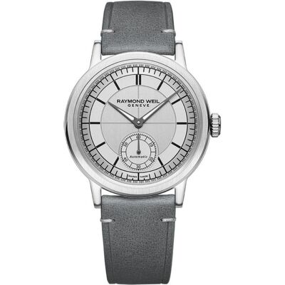 Raymond Weil, Armbanduhr, Automatisches Schweizer Uhrwerk mit Lederarmband und Leuchtziffern, Grau, (Analoguhr, 39.50 mm) Raymond Weil, Armbanduhr, Automatisches Schweizer Uhrwerk mit Lederarmband und Leuchtziffern, Grau, (Analoguhr, 39.50 mm)
