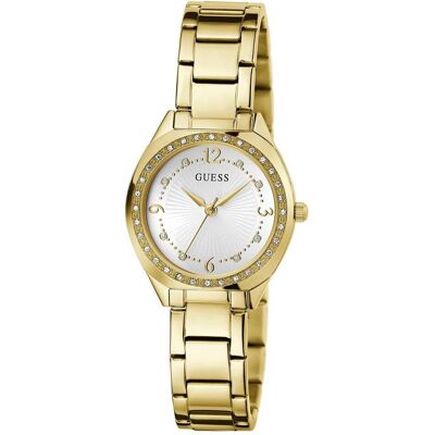 Guess Armbanduhr, P GLD CS W/ CRYS / SUN WHT DL / P GLD BRCT Armbanduhr, Gold, (Analoguhr, 30 mm) Guess Armbanduhr, P GLD CS W/ CRYS / SUN WHT DL / P GLD BRCT Armbanduhr, Gold, (Analoguhr, 30 mm)