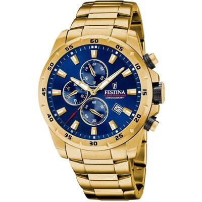 Festina, Armbanduhr, Chrono Sport, Blau, Gold, (Analoguhr, Chronograph, 45 mm) Festina, Armbanduhr, Chrono Sport, Blau, Gold, (Analoguhr, Chronograph, 45 mm)