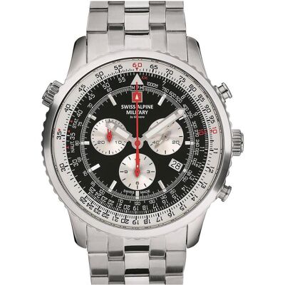 Swiss Alpine Military, Armbanduhr, Watch, Silber, (Chronograph, Swiss Made, 45 mm) Swiss Alpine Military, Armbanduhr, Watch, Silber, (Chronograph, Swiss Made, 45 mm)