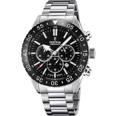 Festina, Armbanduhr, Ceramic, Silber, (Analoguhr, Chronograph, 44 mm) Festina, Armbanduhr, Ceramic, Silber, (Analoguhr, Chronograph, 44 mm)