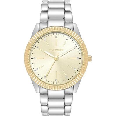 Steve Madden, Armbanduhr, Orologio da Polso con Cristalli Autentici per Donna, Silber, (Analoguhr) Steve Madden, Armbanduhr, Orologio da Polso con Cristalli Autentici per Donna, Silber, (Analoguhr)