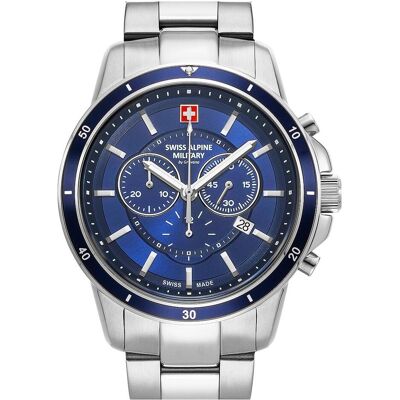 Swiss Alpine Military, Armbanduhr, 7089.9135 Chronograph Herrenuhr 44mm 10ATM, Silber, (Chronograph, 44 mm) Swiss Alpine Military, Armbanduhr, 7089.9135 Chronograph Herrenuhr 44mm 10ATM, Silber, (Chronograph, 44 mm)