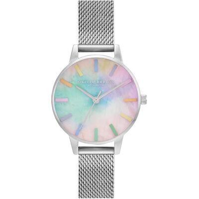Olivia Burton, Armbanduhr, Womens Analogue Quartz Watch with Silver Stainless Steel Bracelet OB16RB26 rainbow strappy, Mehrfarbig, (Analoguhr, 30 mm) Olivia Burton, Armbanduhr, Womens Analogue Quartz Watch with Silver Stainless Steel Bracelet OB16RB26 rainbow strappy, Mehrfarbig, (Analoguhr, 30 mm)