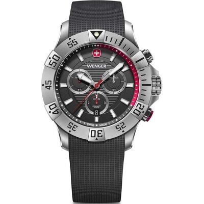Wenger, Armbanduhr, 01.0643.122 Seaforce, Silber, Rot, Schwarz, (Analoguhr, Chronograph, Swiss Made, 43 mm) Wenger, Armbanduhr, 01.0643.122 Seaforce, Silber, Rot, Schwarz, (Analoguhr, Chronograph, Swiss Made, 43 mm)