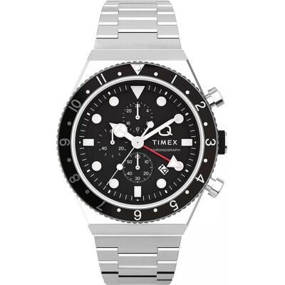 Timex, Armbanduhr, Cronografo Q 3 Fusi Orari, Schwarz, Silber, (Analoguhr, Chronograph, 40 mm) Timex, Armbanduhr, Cronografo Q 3 Fusi Orari, Schwarz, Silber, (Analoguhr, Chronograph, 40 mm)