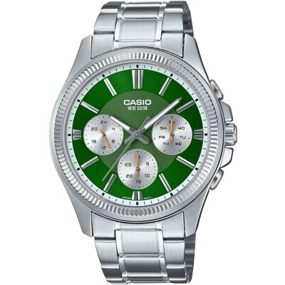 Casio Armbanduhr, Grünes Zifferblatt, silbernes Band, klassisches Design, Grün, Silber, (42 mm) Casio Armbanduhr, Grünes Zifferblatt, silbernes Band, klassisches Design, Grün, Silber, (42 mm)