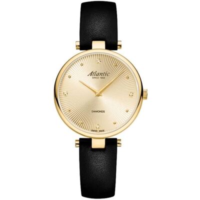 Atlantic, Armbanduhr, Zegarek Zegarek Damski Royal Diamonds 29044.45.37 + BOX, Gold, Schwarz, (Analoguhr, Swiss Made, 33 mm) Atlantic, Armbanduhr, Zegarek Zegarek Damski Royal Diamonds 29044.45.37 + BOX, Gold, Schwarz, (Analoguhr, Swiss Made, 33 mm)