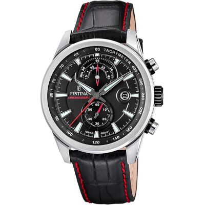 Festina, Armbanduhr, Timeless Chronograph Uhr F20695/6 Schwarzes Lederarmband, Herren, Silber, Schwarz, (Chronograph, 44 mm) Festina, Armbanduhr, Timeless Chronograph Uhr F20695/6 Schwarzes Lederarmband, Herren, Silber, Schwarz, (Chronograph, 44 mm)