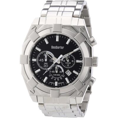 Sea Surfer, Armbanduhr, Heren Chronograaf Roestvrij Staal Kalender Datum Vierkant Kwarts, (Chronograph) Sea Surfer, Armbanduhr, Heren Chronograaf Roestvrij Staal Kalender Datum Vierkant Kwarts, (Chronograph)