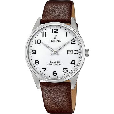Festina, Armbanduhr, Klassik, Braun, Weiss, Silber, (Analoguhr, 39 mm) Festina, Armbanduhr, Klassik, Braun, Weiss, Silber, (Analoguhr, 39 mm)
