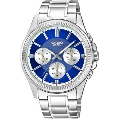 Casio Armbanduhr, Klassisches Herrenarmbanduhr mit blauer Zifferblatt und silbernem Band, Silber, Blau, (42 mm) Casio Armbanduhr, Klassisches Herrenarmbanduhr mit blauer Zifferblatt und silbernem Band, Silber, Blau, (42 mm)