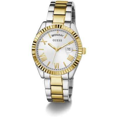 Guess Armbanduhr, P SLV CS W/ P GLD TOP PART / SUN WHT DAY/DATE DL / P SLV & GLD BRCT Armbanduhr, Silber, Gold, (Analoguhr, 36 mm) Guess Armbanduhr, P SLV CS W/ P GLD TOP PART / SUN WHT DAY/DATE DL / P SLV & GLD BRCT Armbanduhr, Silber, Gold, (Analoguhr, 36 mm)