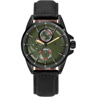 Orphelia, Armbanduhr, Eddington Mens MultiDial Watch with Leather Bracelet, Schwarz, (44 mm) Orphelia, Armbanduhr, Eddington Mens MultiDial Watch with Leather Bracelet, Schwarz, (44 mm)