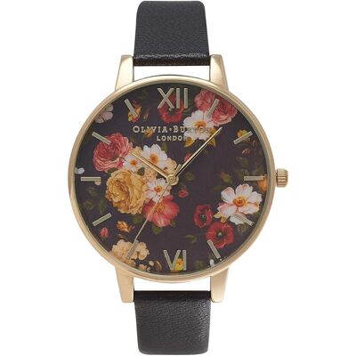 Olivia Burton, Armbanduhr, Womens Analog Japanese Quartz Watch with Leather Strap OB14WG01 black gold strappy, Schwarz, Gold, (Analoguhr, 20 mm) Olivia Burton, Armbanduhr, Womens Analog Japanese Quartz Watch with Leather Strap OB14WG01 black gold strappy, Schwarz, Gold, (Analoguhr, 20 mm)