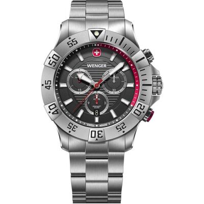Wenger, Armbanduhr, 01.0643.123 Seaforce, Silber, Rot, Schwarz, (Chronograph, Swiss Made, 43 mm) Wenger, Armbanduhr, 01.0643.123 Seaforce, Silber, Rot, Schwarz, (Chronograph, Swiss Made, 43 mm)