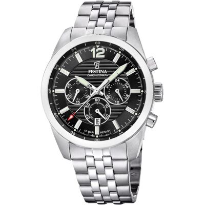 Festina, Armbanduhr, Schwarze Uhr, Herren, Schwarz, Silber, (Chronograph, 43.80 mm) Festina, Armbanduhr, Schwarze Uhr, Herren, Schwarz, Silber, (Chronograph, 43.80 mm)
